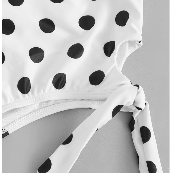 Polka Dot Bandeau Tie Side High Waist Bikini - Picture 4 of 7